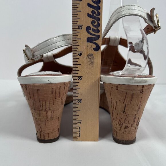 Clarks Bendables White Leather Sandals Wedge Cork Heel Open Toe Womens 9 - Picture 7 of 12